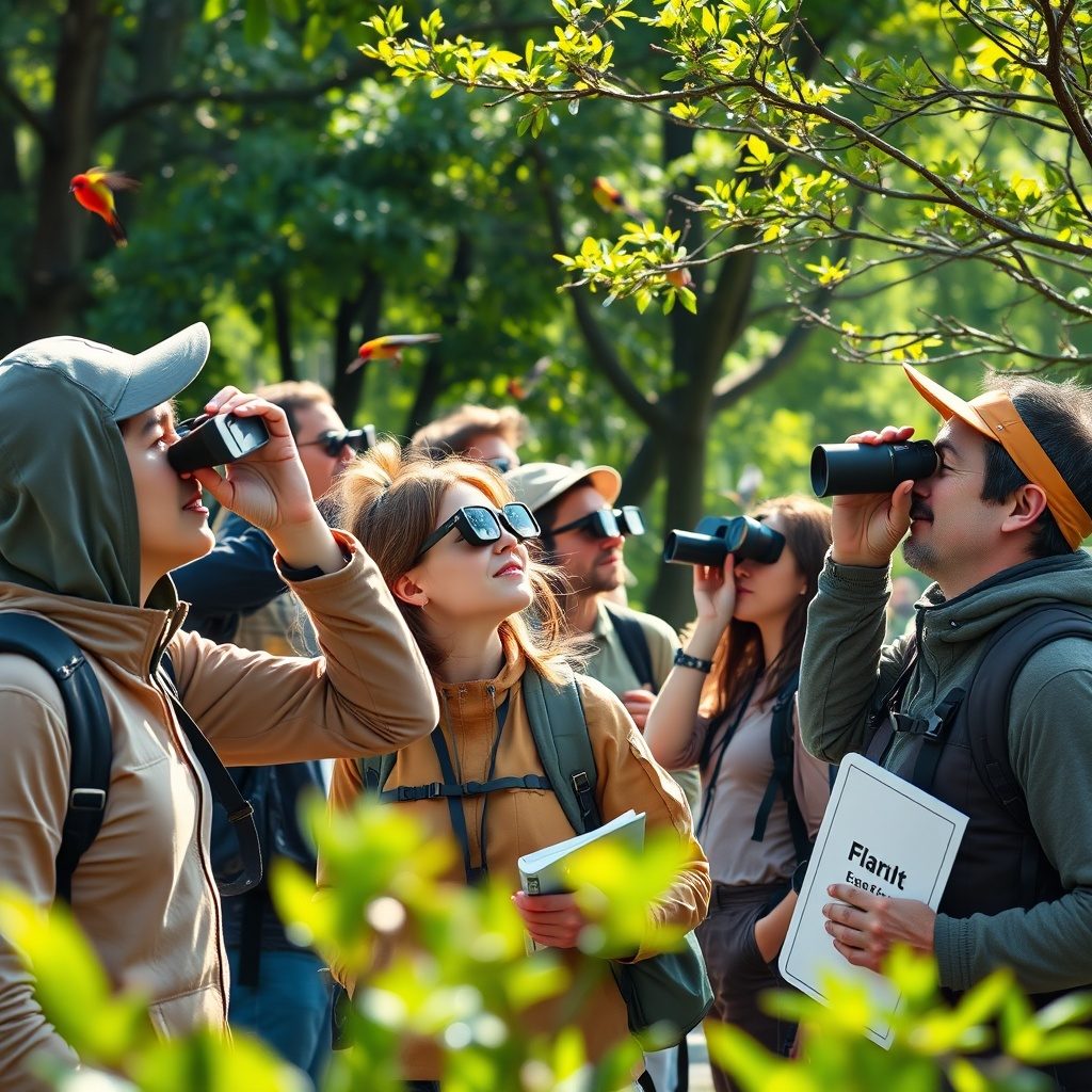 Birdwatcher observing birds in nature